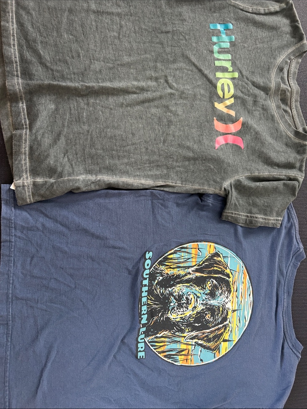 Hurley Charcoal Tee with Rainbow Logo & Navy Dog Graphic Tee - Kids Set
